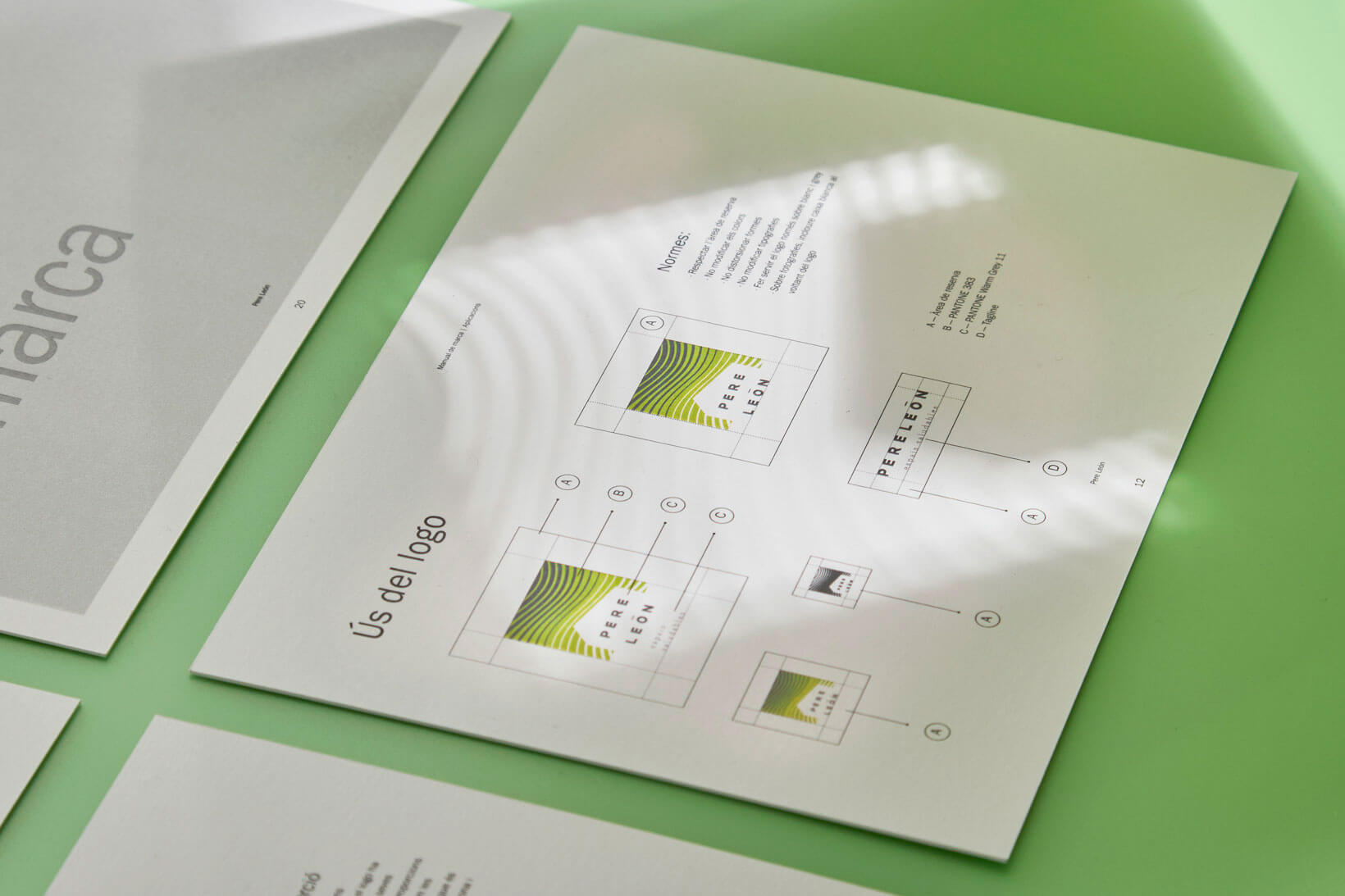 Brand book detail with corporate identity for the bio-arquitecture studio Pere León