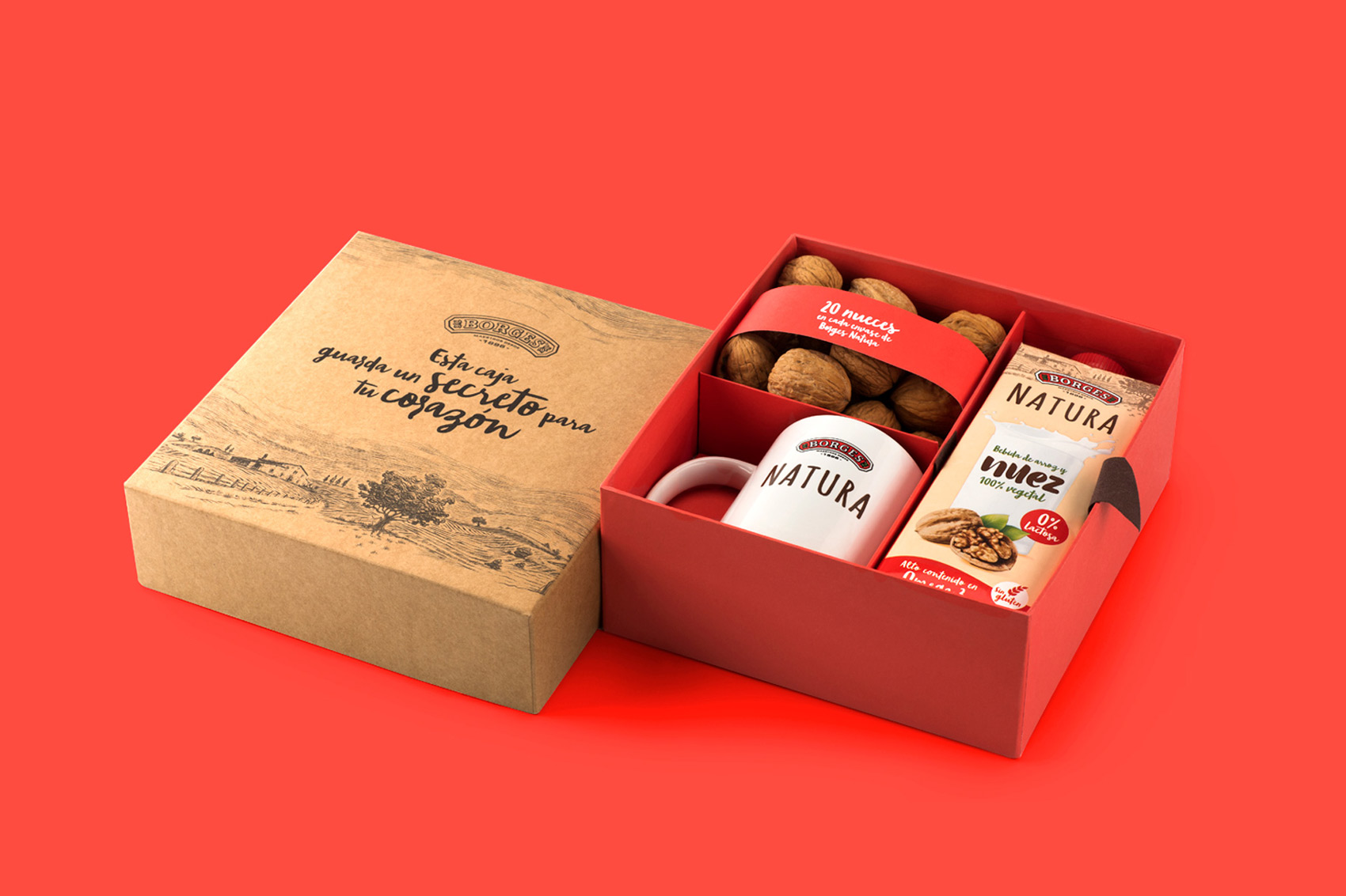 Diseño del selling kit promocional para la bebida vegetal de nueces Natura de Borges