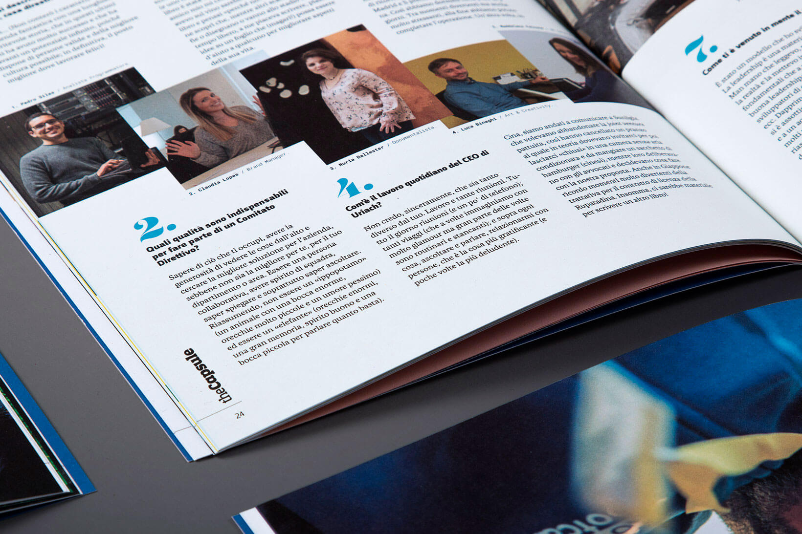 Close-up of new editorial design on The Capsule, Uriach Laboratories corporate magazine