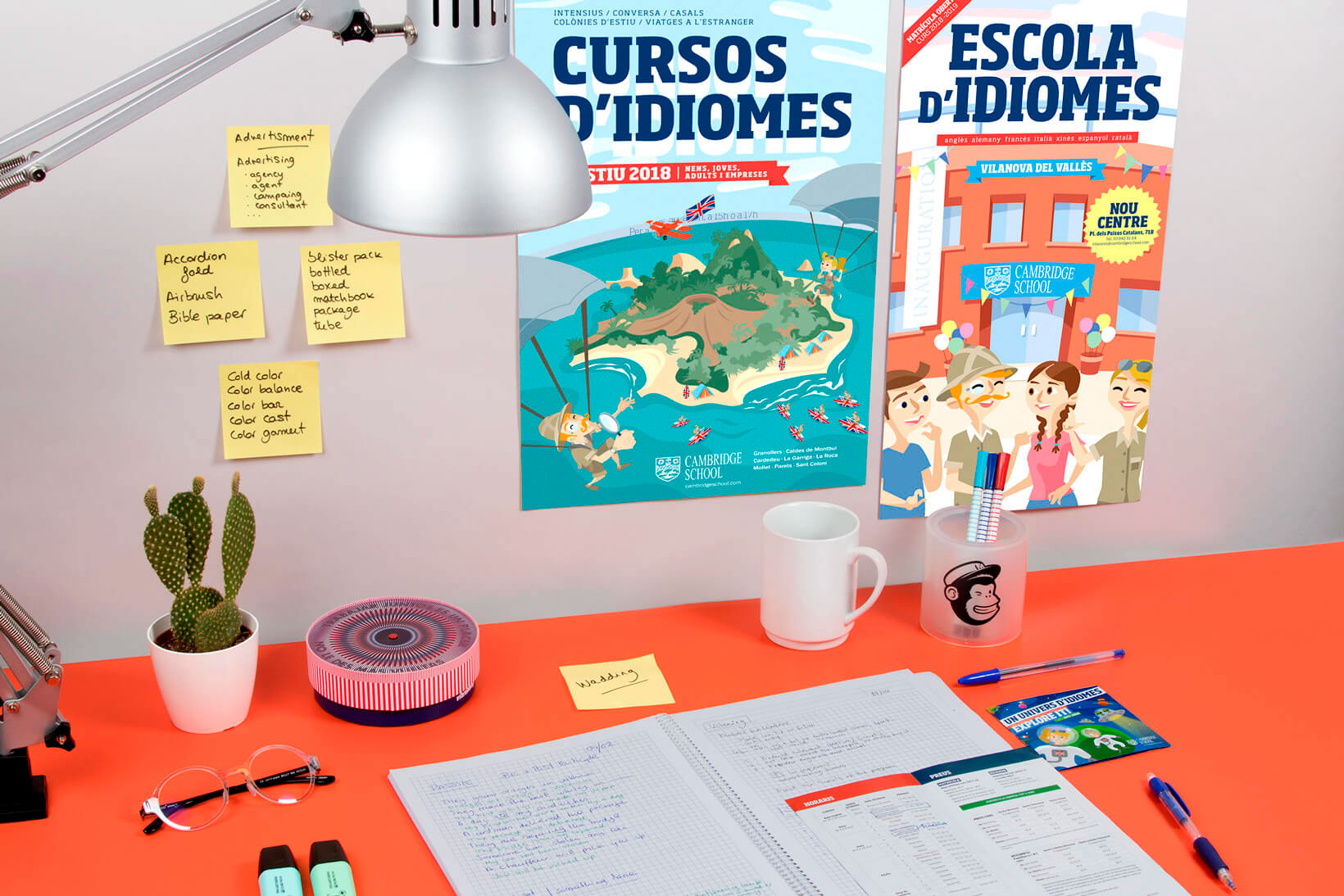 Posters of of Cambridge School's Un Món d'Idiomes corporate communication campaign in different sizes