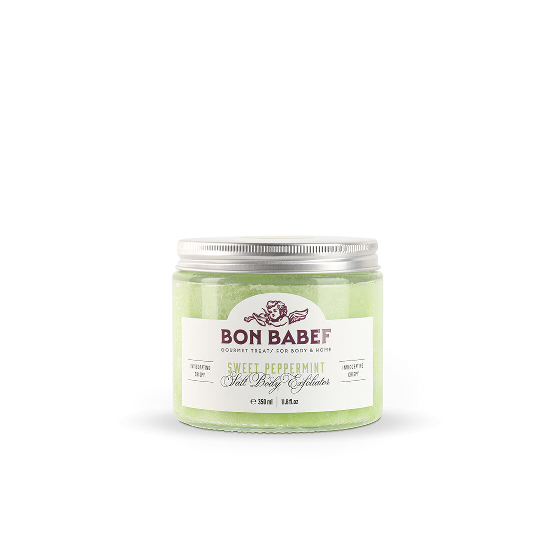 Bon babef: sal exfoliant corporal de menta Vibranding Packaging i Branding.