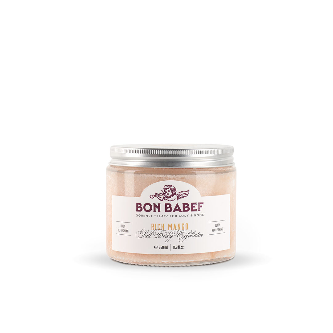 Bon babef: sal exfoliant corporal de mango Vibranding Packaging i Branding.
